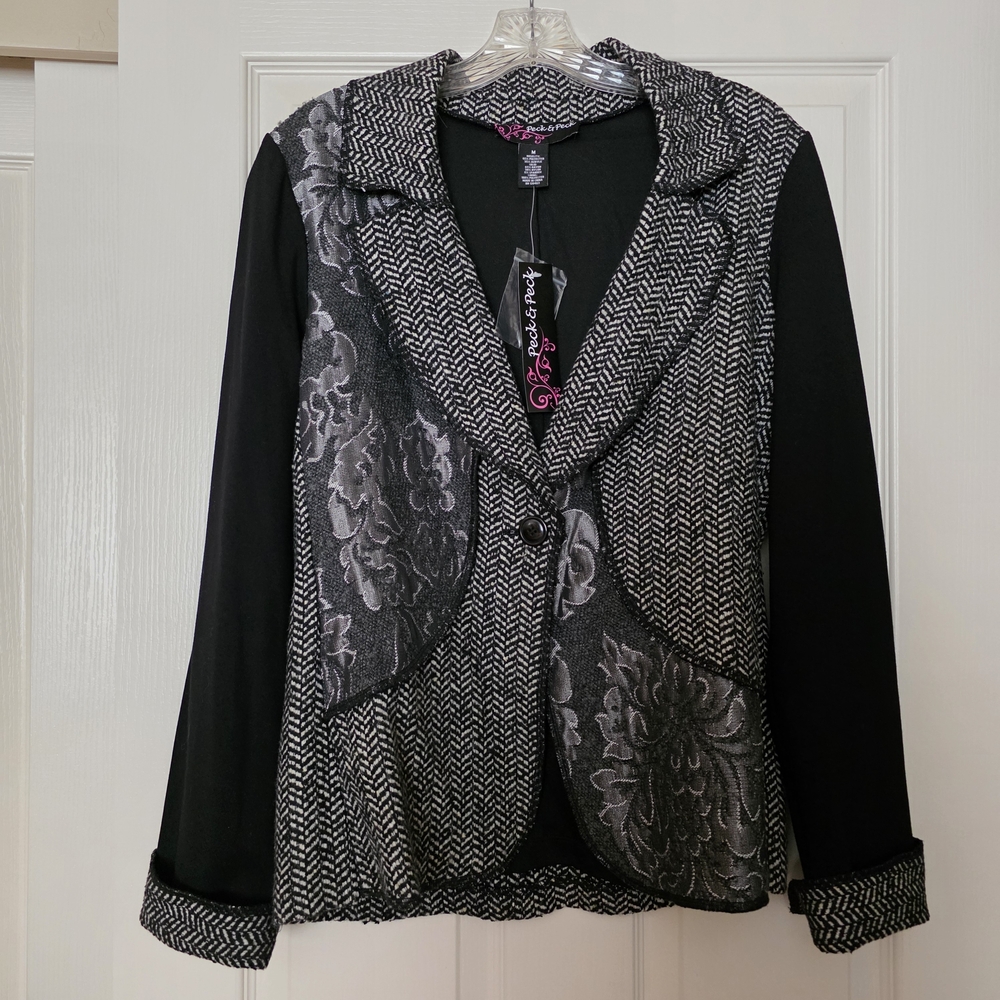 Peck & Peck Black and Gray Patterned Blazer Sz M